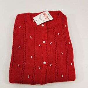 Lalita Red Cardigan Sweater with Poppies NEW Old Stock Size Large